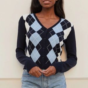 Brandy Melville Blue Elizabeth Argyle Cardigan